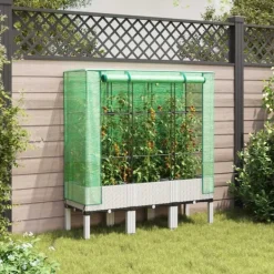 vidaXL Drivhus^højbed med drivhusovertræk 120x40x140 cm rattan-look