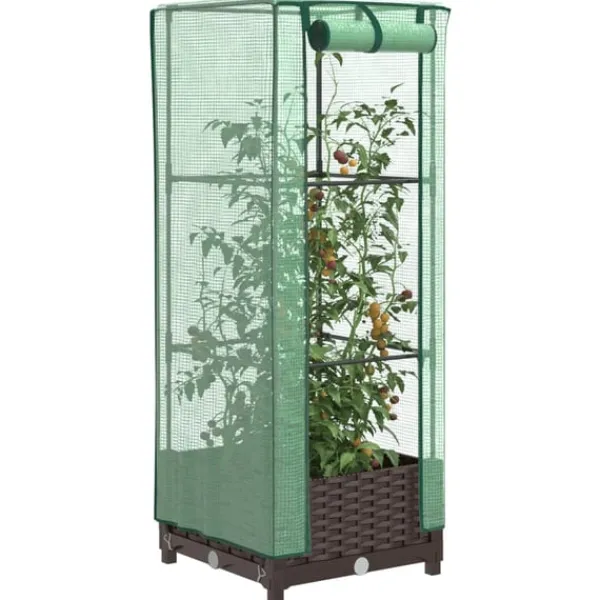 Clearance højbed med drivhusovertræk 40x40x123 cm rattan-look Drivhus