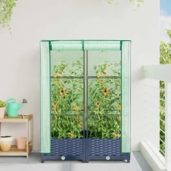 Sale højbed med drivhusovertræk 80x40x123 cm rattan-look Drivhus