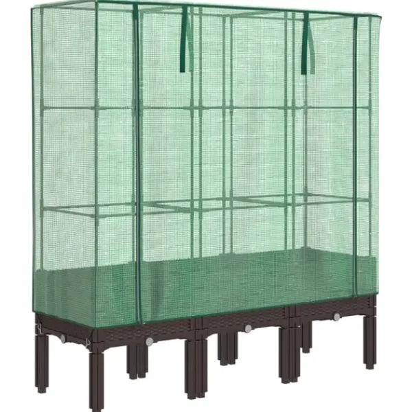 Discount højbed med drivhusovertræk 120x40x140 cm rattan-look Drivhus