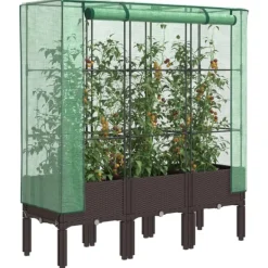 Discount højbed med drivhusovertræk 120x40x140 cm rattan-look Drivhus