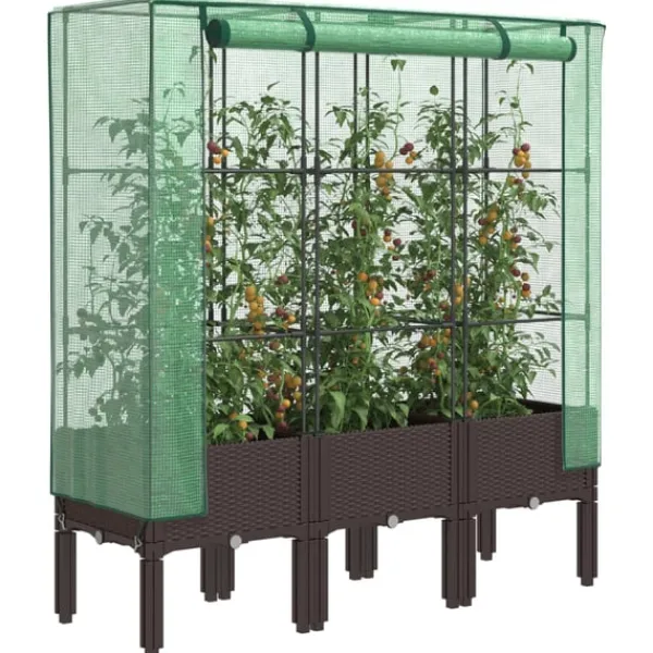 Discount højbed med drivhusovertræk 120x40x140 cm rattan-look Drivhus