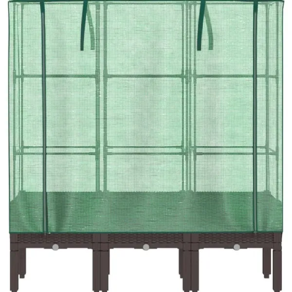 Discount højbed med drivhusovertræk 120x40x140 cm rattan-look Drivhus