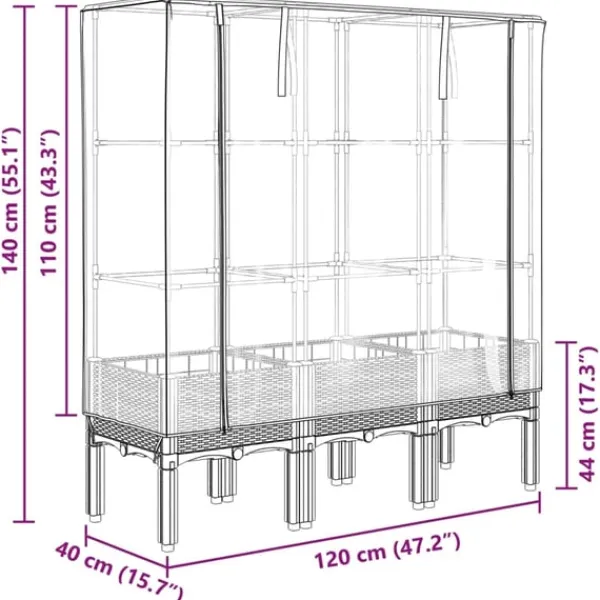 Discount højbed med drivhusovertræk 120x40x140 cm rattan-look Drivhus