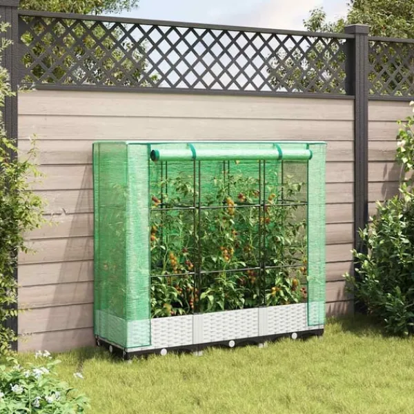 højbed med drivhusovertræk 120x40x123 cm rattan-look Drivhus