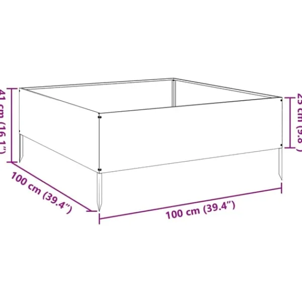 Clearance højbed 100x100x25 cm stål antracitgrå Plantningsbænke