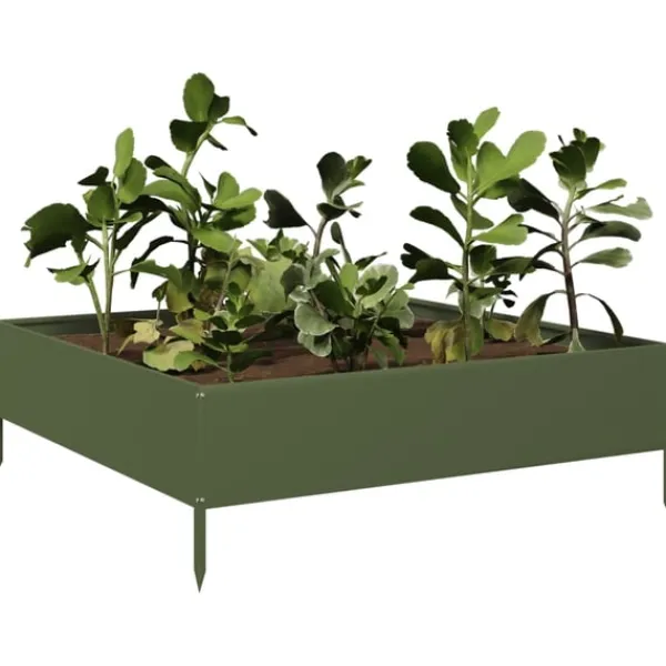 vidaXL Plantningsbænke^højbed 100x100x33,5 cm stål olivengrøn