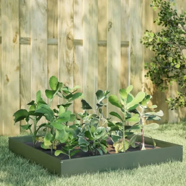 vidaXL Plantningsbænke^højbed 100x100x26 cm stål olivengrøn
