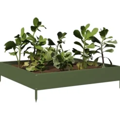 vidaXL Plantningsbænke^højbed 100x100x26 cm stål olivengrøn
