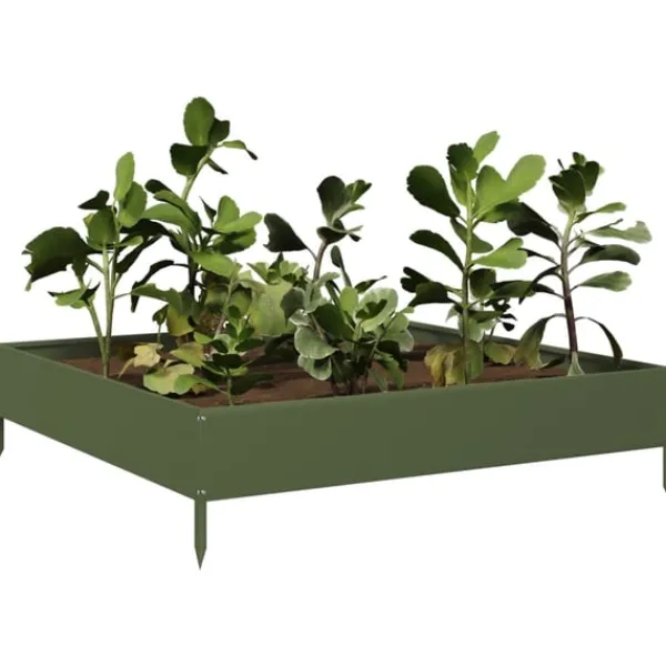 vidaXL Plantningsbænke^højbed 100x100x26 cm stål olivengrøn