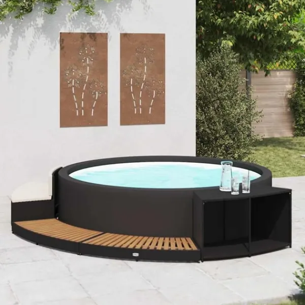 vidaXL Spa & Udendørsbad^omkrans til spa polyrattan og akacietræ sort