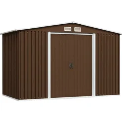 Outlet opbevaringsskur til haven 257x205x178 cm stål brun - Skure & Redskabsskure Skure, Garager & Carports
