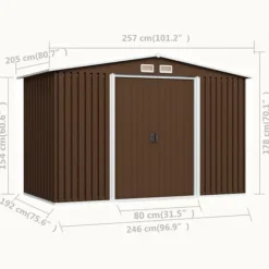 Outlet opbevaringsskur til haven 257x205x178 cm stål brun - Skure & Redskabsskure Skure, Garager & Carports