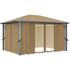 vidaXL Telte & Lysthuse^pavillon med gardin 400x300 cm aluminium gråbrun - Festtelte & havepavilloner