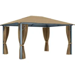 vidaXL Telte & Lysthuse^pavillon med gardin 400x300 cm aluminium gråbrun - Festtelte & havepavilloner