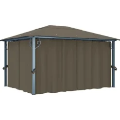 vidaXL Telte & Lysthuse^pavillon med gardin + LED-lyskæde 400x300 cm aluminium gråbrun - Festtelte & havepavilloner
