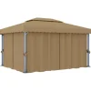 Hot pavillon med gardin 4x3 m aluminium gråbrun - Festtelte & havepavilloner Telte & Lysthuse