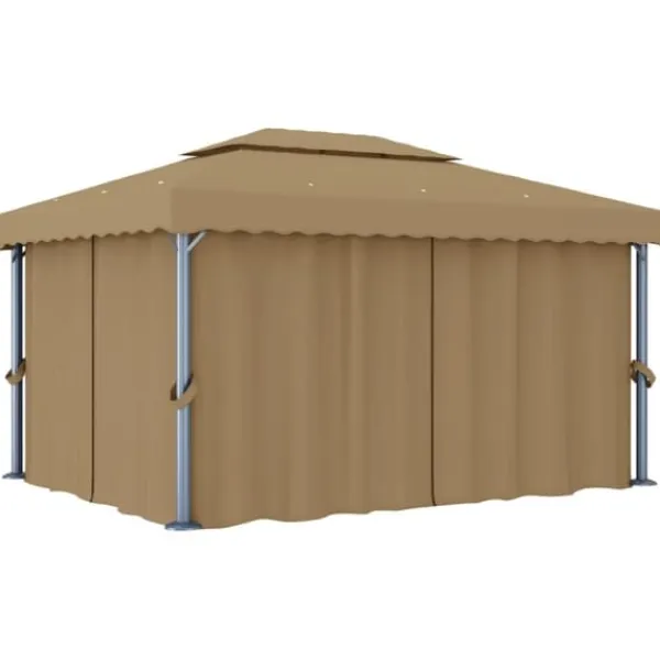 Hot pavillon med gardin 4x3 m aluminium gråbrun - Festtelte & havepavilloner Telte & Lysthuse
