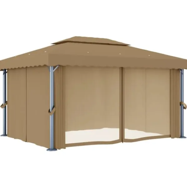 Hot pavillon med gardin 4x3 m aluminium gråbrun - Festtelte & havepavilloner Telte & Lysthuse