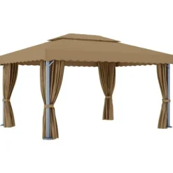 Hot pavillon med gardin 4x3 m aluminium gråbrun - Festtelte & havepavilloner Telte & Lysthuse