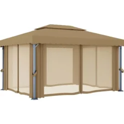 Hot pavillon med gardin 4x3 m aluminium gråbrun - Festtelte & havepavilloner Telte & Lysthuse