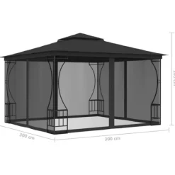 vidaXL Telte & Lysthuse^pavillon med net 300x300x265 cm antracitgrå - Festtelte & havepavilloner