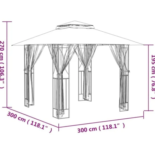 Hot pavillon med sidevægge 300x300x270 cm stål antracitgrå - Festtelte & havepavilloner Telte & Lysthuse