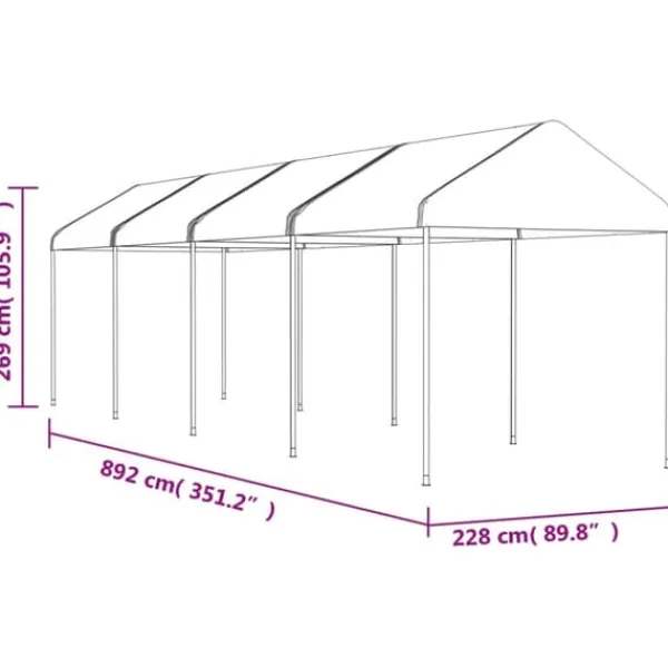 vidaXL Telte & Lysthuse^pavillon med tag 8,92x2,28x2,69 m polyethylen hvid - Festtelte & havepavilloner