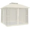 vidaXL Telte & Lysthuse^pavillon 2,94x2,94 m dobbelt tag + meshvægge stål cremefarvet