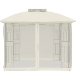 vidaXL Telte & Lysthuse^pavillon 2,94x2,94 m dobbelt tag + meshvægge stål cremefarvet