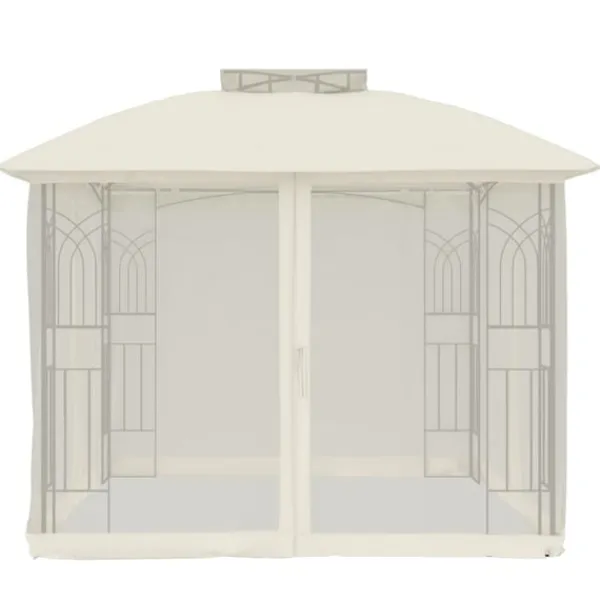 vidaXL Telte & Lysthuse^pavillon 2,94x2,94 m dobbelt tag + meshvægge stål cremefarvet