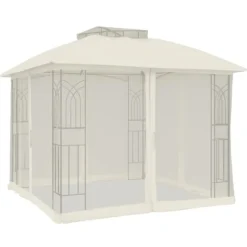 vidaXL Telte & Lysthuse^pavillon 2,94x2,94 m dobbelt tag + meshvægge stål cremefarvet