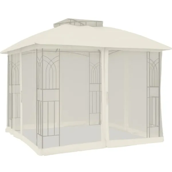 vidaXL Telte & Lysthuse^pavillon 2,94x2,94 m dobbelt tag + meshvægge stål cremefarvet