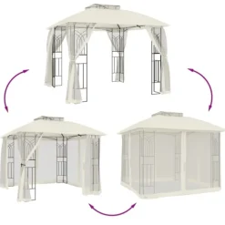 vidaXL Telte & Lysthuse^pavillon 2,94x2,94 m dobbelt tag + meshvægge stål cremefarvet