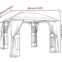 vidaXL Telte & Lysthuse^pavillon 2,94x2,94 m dobbelt tag + meshvægge stål cremefarvet