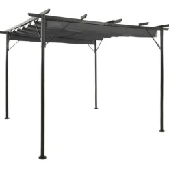 vidaXL Buer, Spalier, Lysthuse Uden Tag^pergola med sammenrulleligt tag 3x3 m 180 g/m² antracitgrå - Havebuer, espalierer & pergolaer