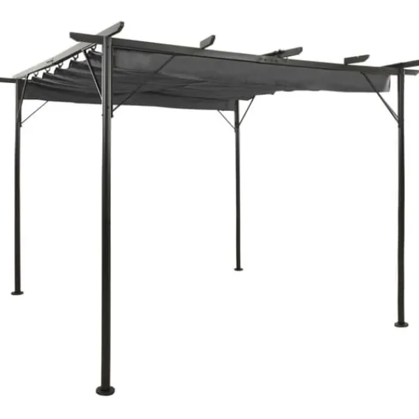 vidaXL Buer, Spalier, Lysthuse Uden Tag^pergola med sammenrulleligt tag 3x3 m 180 g/m² antracitgrå - Havebuer, espalierer & pergolaer