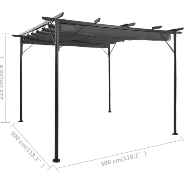 vidaXL Buer, Spalier, Lysthuse Uden Tag^pergola med sammenrulleligt tag 3x3 m 180 g/m² antracitgrå - Havebuer, espalierer & pergolaer