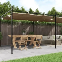 pergola med sammenrulleligt tag 589x292x230 cm gråbrun - Festtelte & havepavilloner Buer, Spalier, Lysthuse Uden Tag