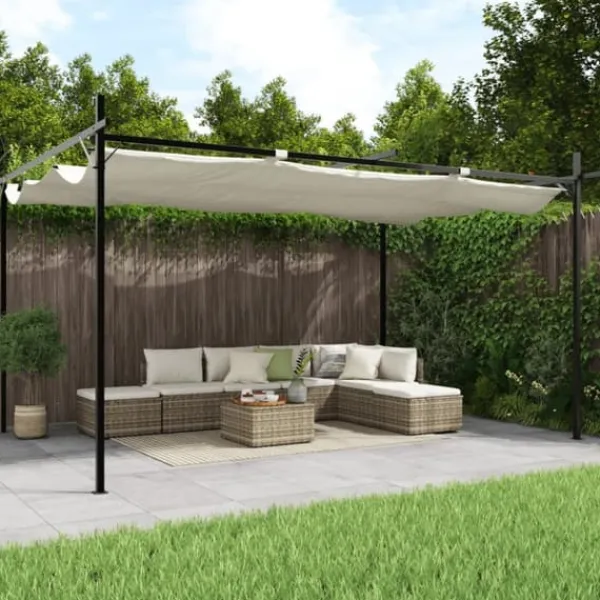 vidaXL Buer, Spalier, Lysthuse Uden Tag^pergola med sammenrulleligt tag 395x292x230 cm cremefarvet - Festtelte & havepavilloner