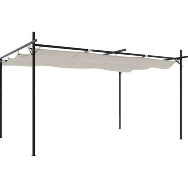 vidaXL Buer, Spalier, Lysthuse Uden Tag^pergola med sammenrulleligt tag 395x292x230 cm cremefarvet - Festtelte & havepavilloner