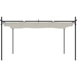 vidaXL Buer, Spalier, Lysthuse Uden Tag^pergola med sammenrulleligt tag 395x292x230 cm cremefarvet - Festtelte & havepavilloner