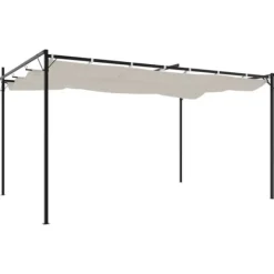 vidaXL Buer, Spalier, Lysthuse Uden Tag^pergola med sammenrulleligt tag 395x292x230 cm cremefarvet - Festtelte & havepavilloner
