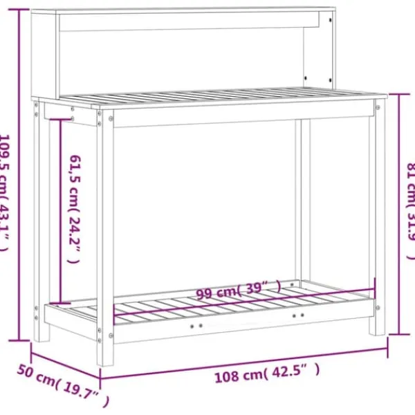 vidaXL Plantningsbænke^plantebord med hylder 108x50x109,5 cm massivt douglasgran - Planteborde