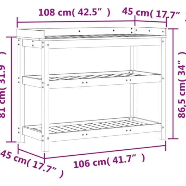Clearance plantebord med hylder 108x45x86,5 cm imprægneret fyrretræ - Planteborde Plantningsbænke
