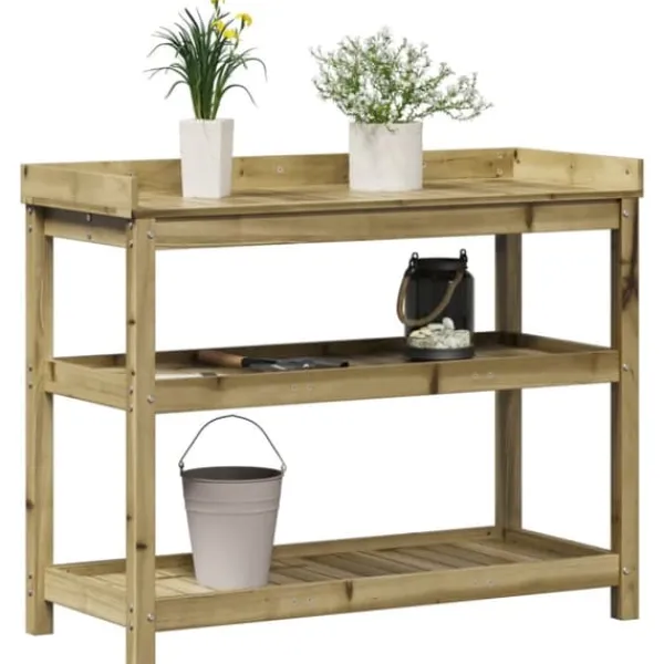 Clearance plantebord med hylder 108x45x86,5 cm imprægneret fyrretræ - Planteborde Plantningsbænke