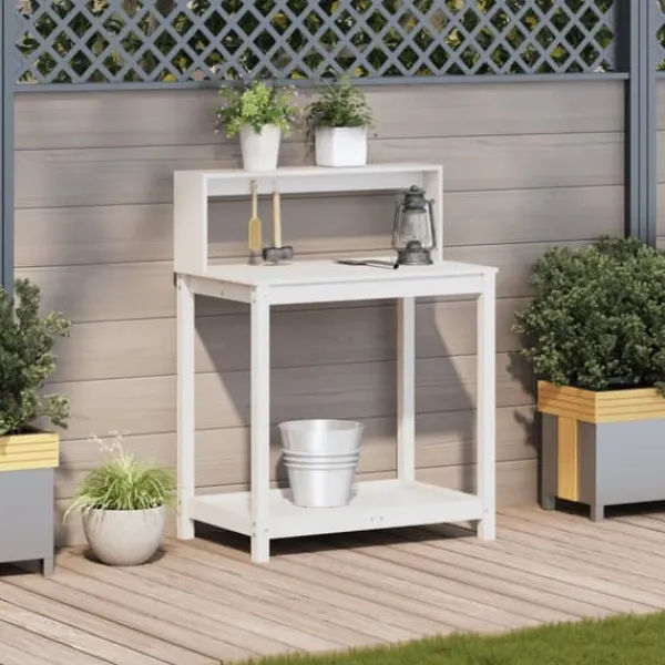 Sale plantebord med hylder 82,5x50x109,5 cm massivt fyrretræ hvid - Planteborde Plantningsbænke