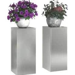 vidaXL Plantestativer^Planteholdere 2 pcs Sølv 24 x 24 x 55 cm Galvaniseret stål