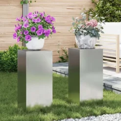 vidaXL Plantestativer^Planteholdere 2 pcs Sølv 24 x 24 x 55 cm Galvaniseret stål