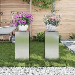 vidaXL Plantestativer^Planteholdere 2 pcs Sølv 24 x 24 x 55 cm Galvaniseret stål